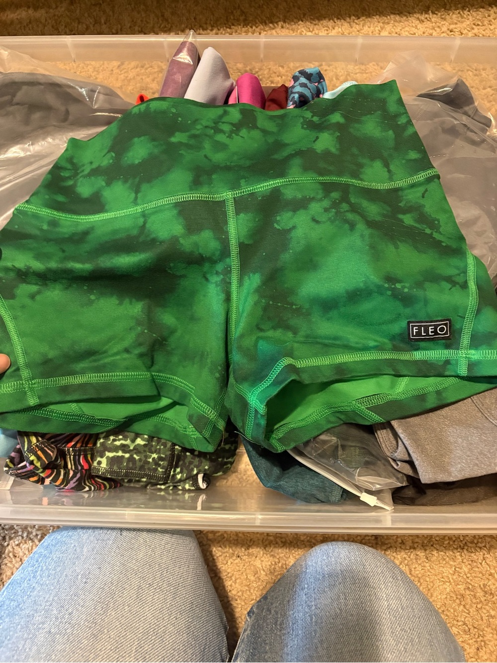 Fleo Green Tie-Dye High-Waist Athletic Shorts